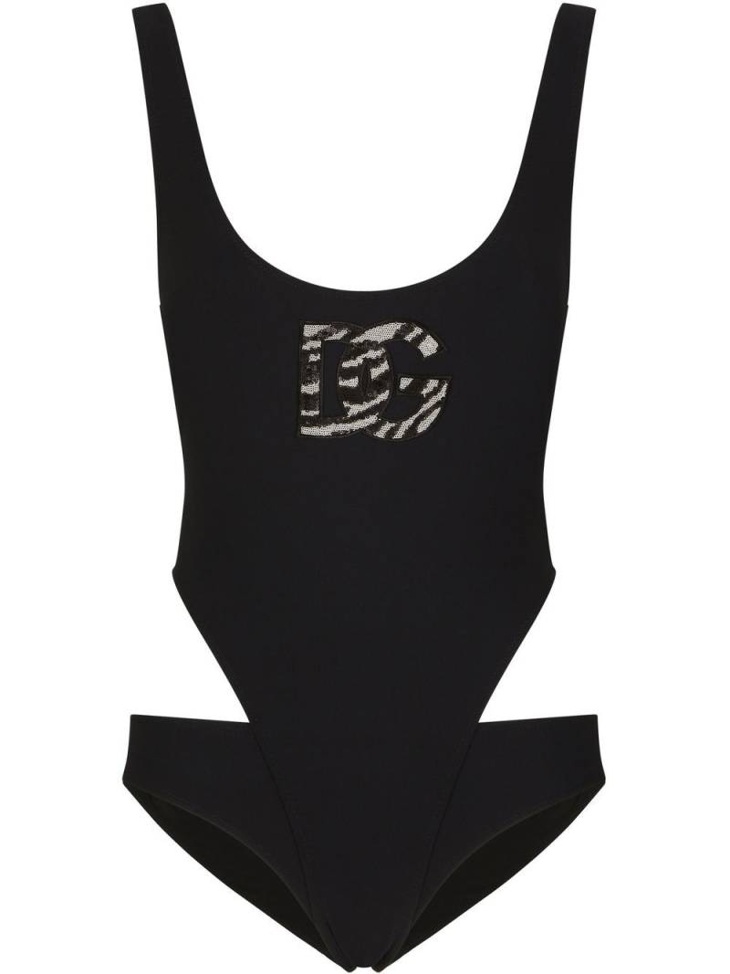 Dolce & Gabbana DG-logo cut-out swimsuit - Black von Dolce & Gabbana