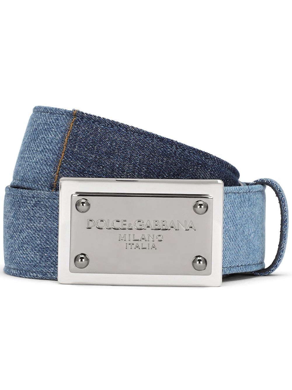 Dolce & Gabbana logo-tag patchwork-denim belt - Blue von Dolce & Gabbana