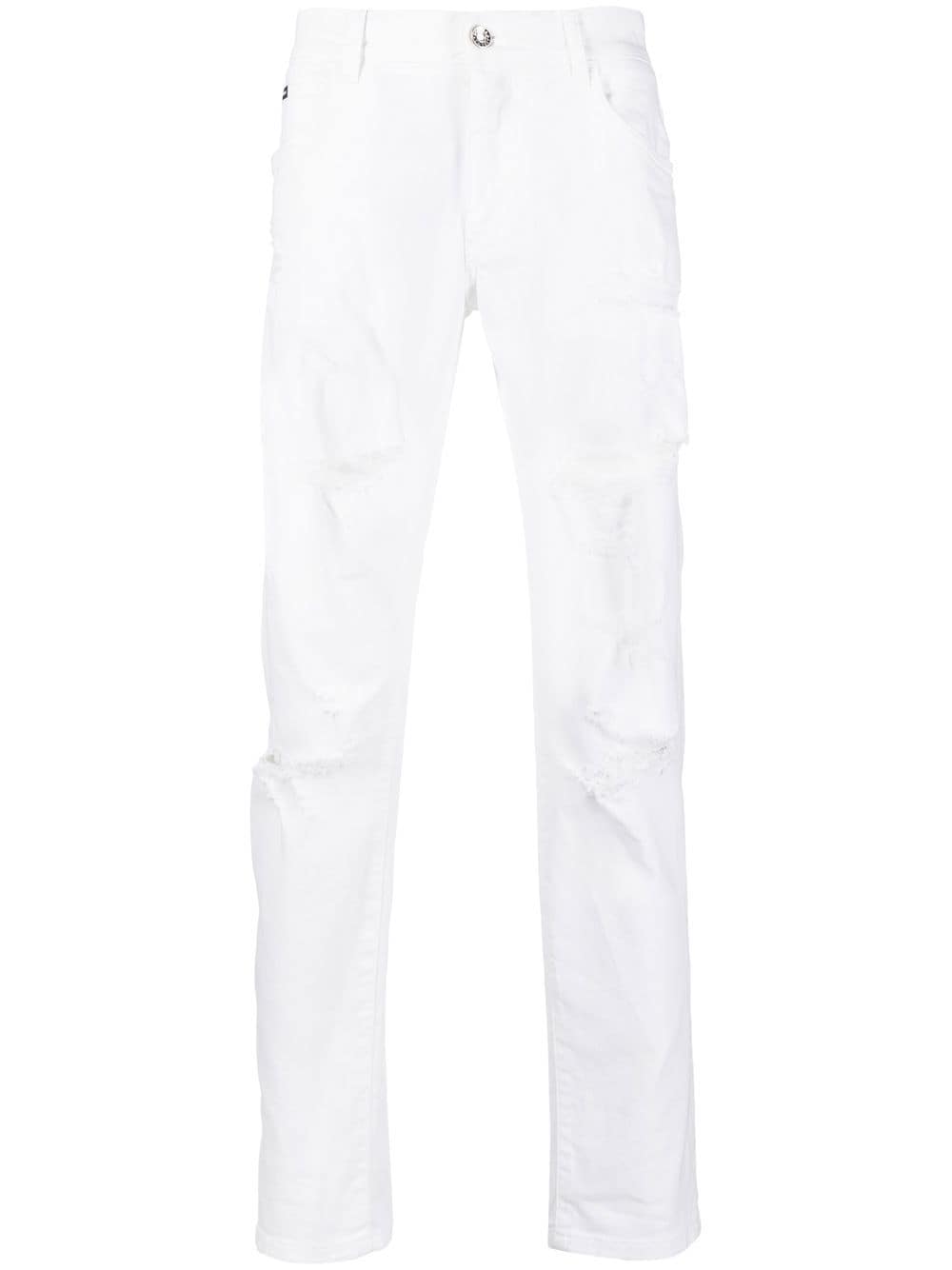 Dolce & Gabbana distressed-effect cotton straight trousers - White von Dolce & Gabbana