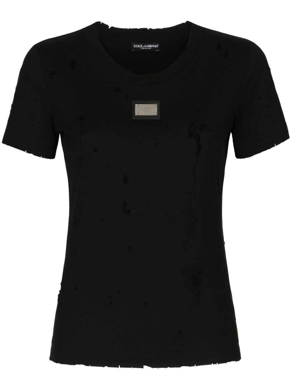 Dolce & Gabbana distressed-effect logo-plaque T-shirt - Black von Dolce & Gabbana