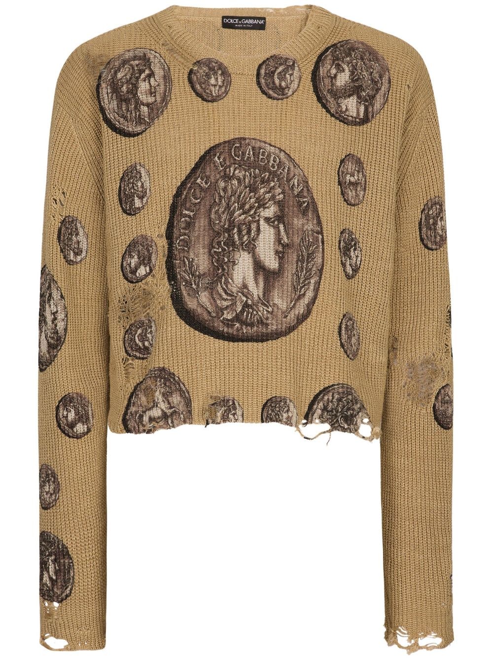 Dolce & Gabbana distressed-finish cropped jumper - Neutrals von Dolce & Gabbana