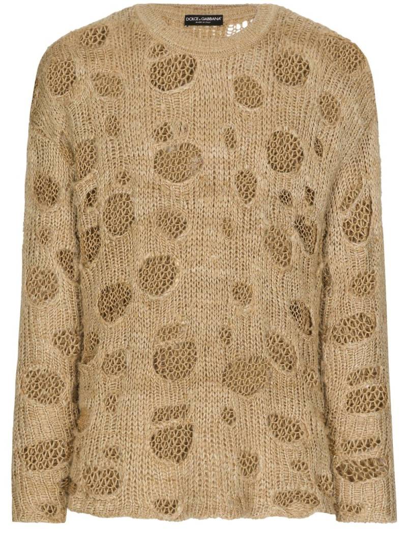 Dolce & Gabbana distressed-finish long-sleeve jumper - Neutrals von Dolce & Gabbana