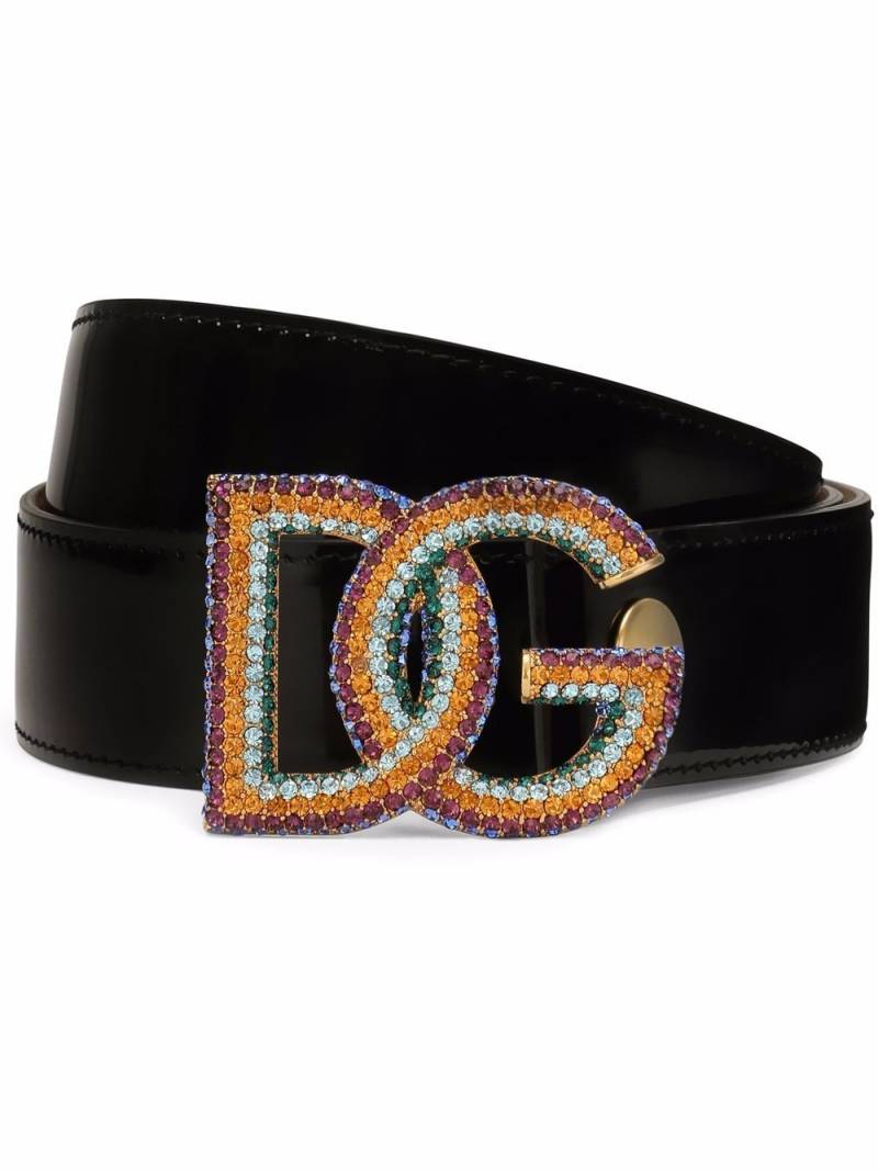 Dolce & Gabbana DG-logo patent leather belt - Black von Dolce & Gabbana