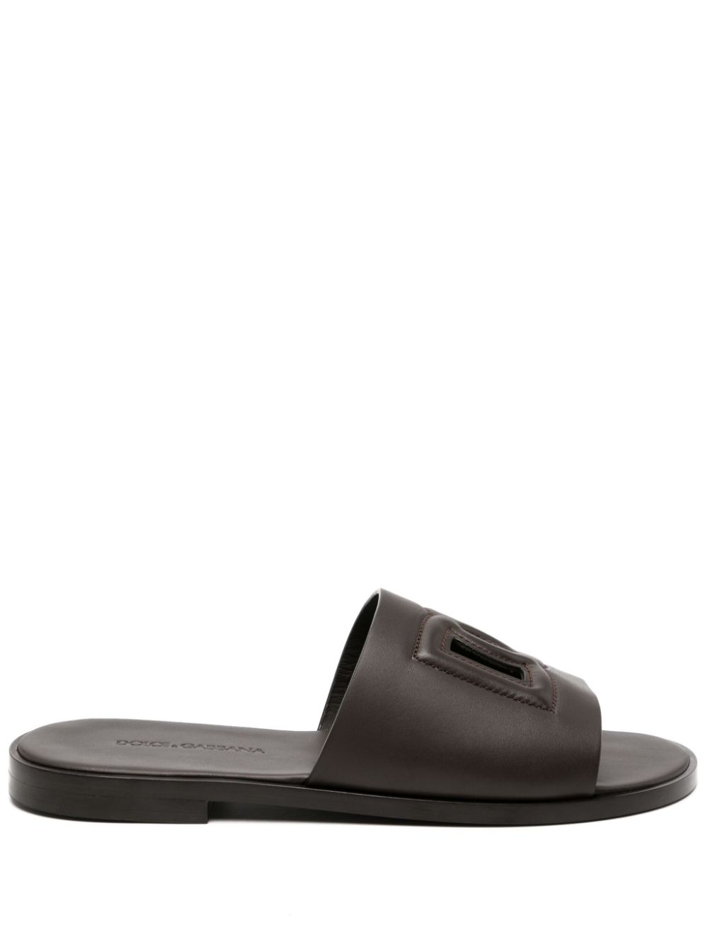 Dolce & Gabbana embossed-logo leather slides - Brown von Dolce & Gabbana