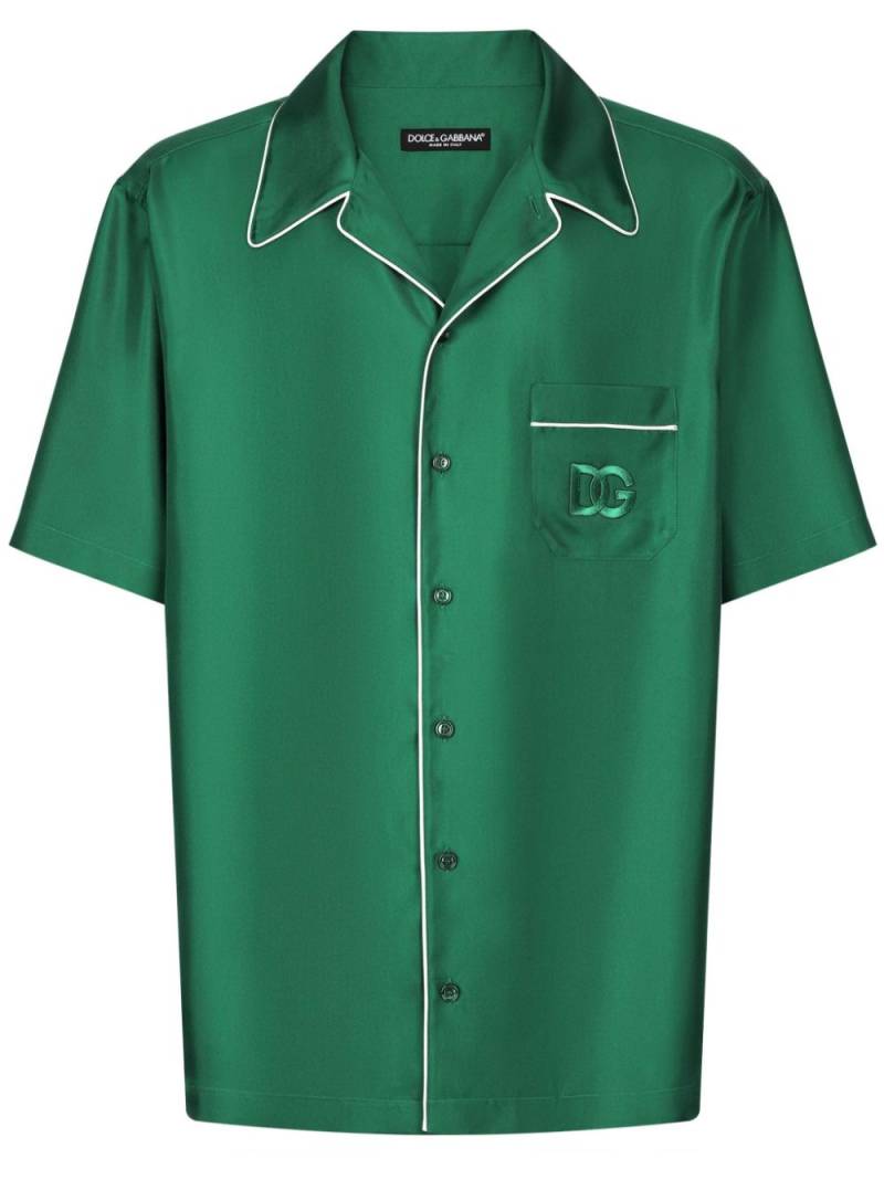 Dolce & Gabbana embroidered-logo silk-twill shirt - Green von Dolce & Gabbana