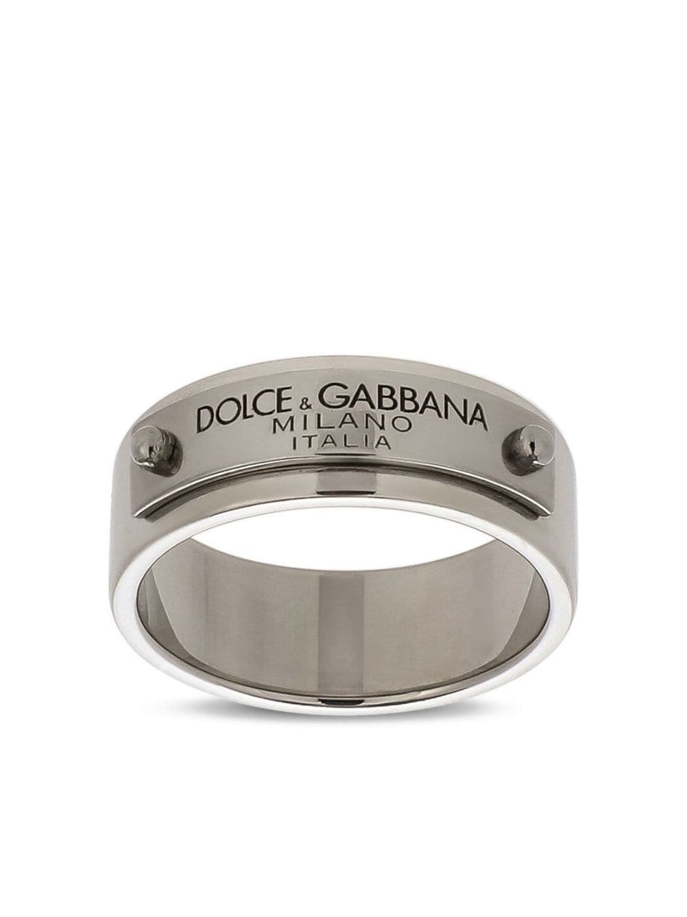 Dolce & Gabbana engraved-logo plaque band ring - Silver von Dolce & Gabbana