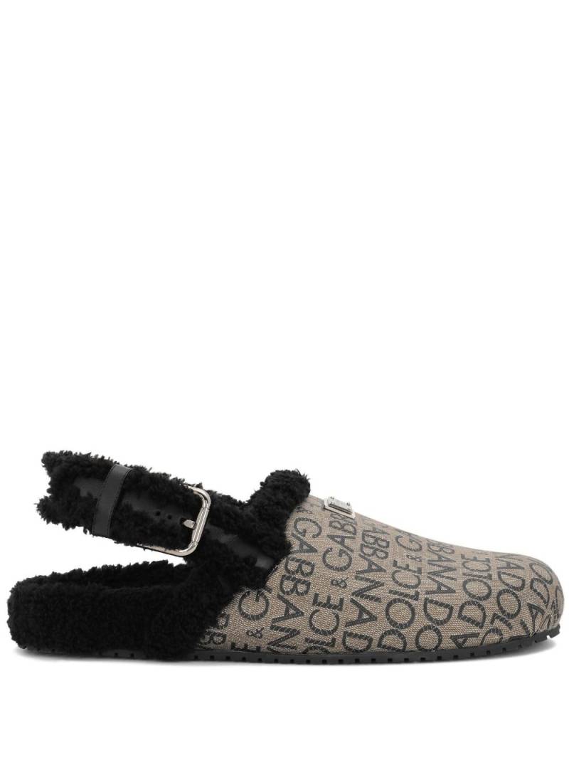 Dolce & Gabbana faux fur-trim coated jacquard mules - Neutrals von Dolce & Gabbana