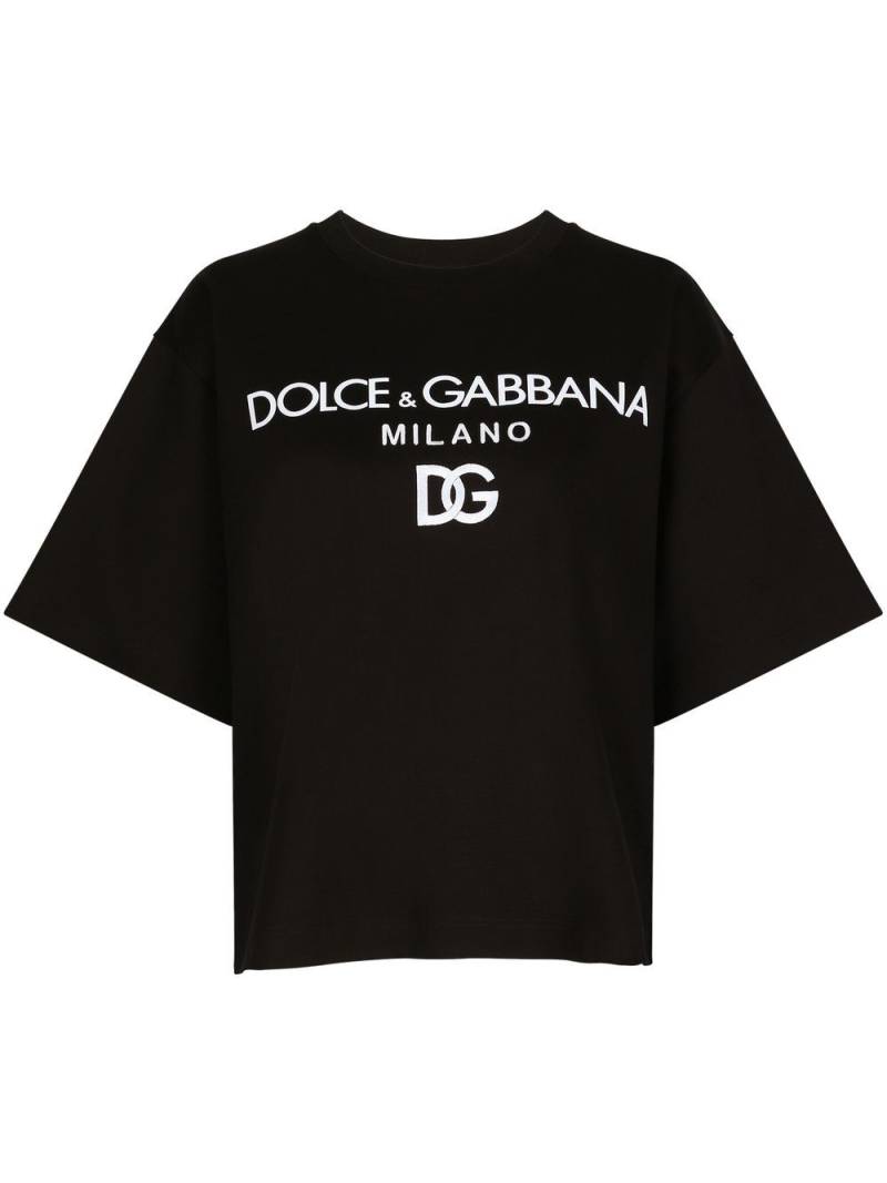 Dolce & Gabbana flocked-logo cotton T-shirt - Black von Dolce & Gabbana