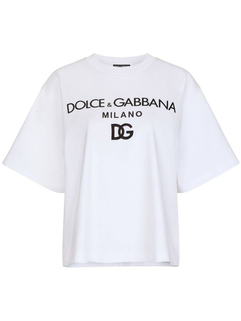 Dolce & Gabbana flocked-logo cotton T-shirt - White von Dolce & Gabbana