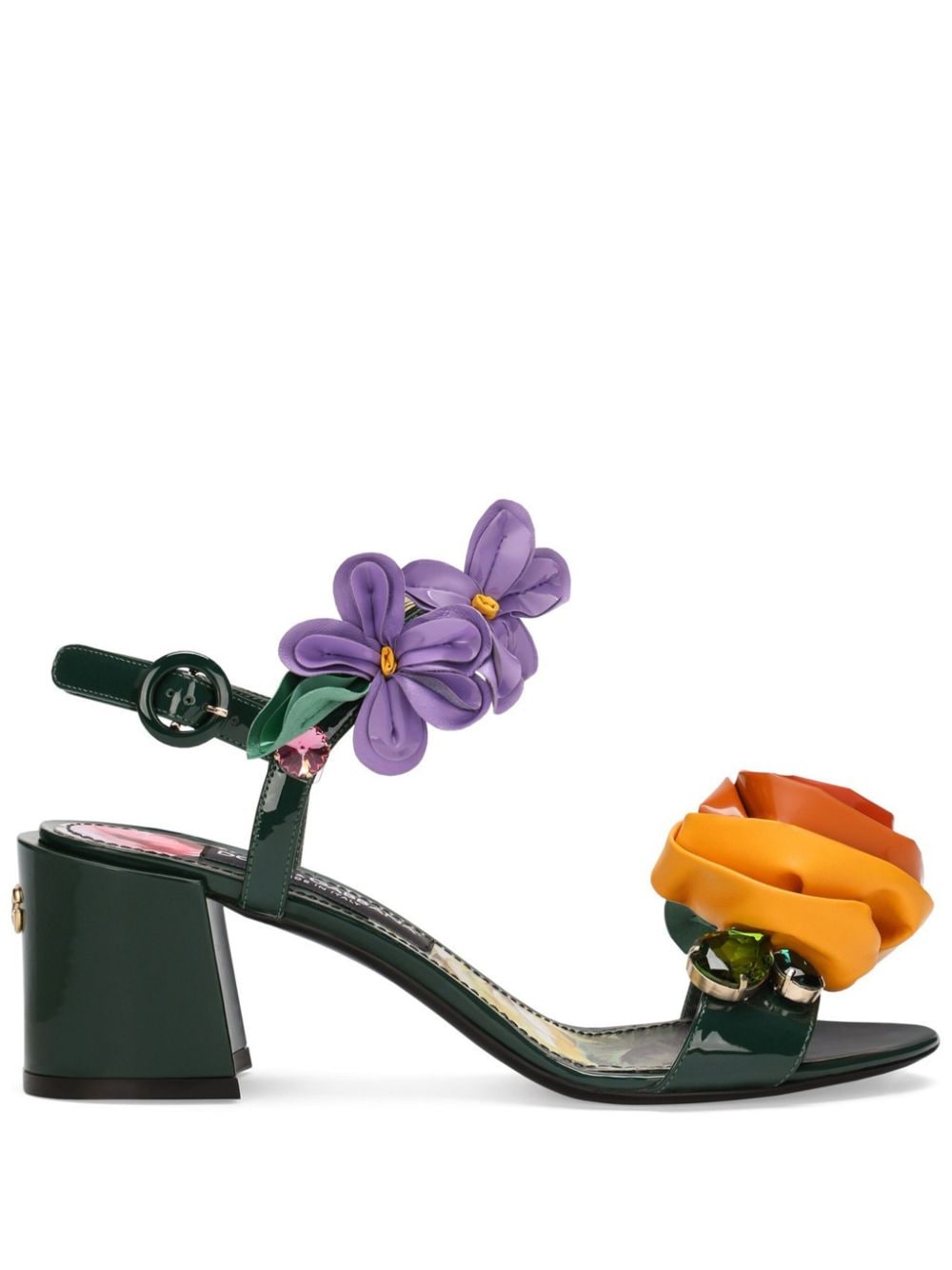 Dolce & Gabbana floral-appliqué leather sandals - Green von Dolce & Gabbana