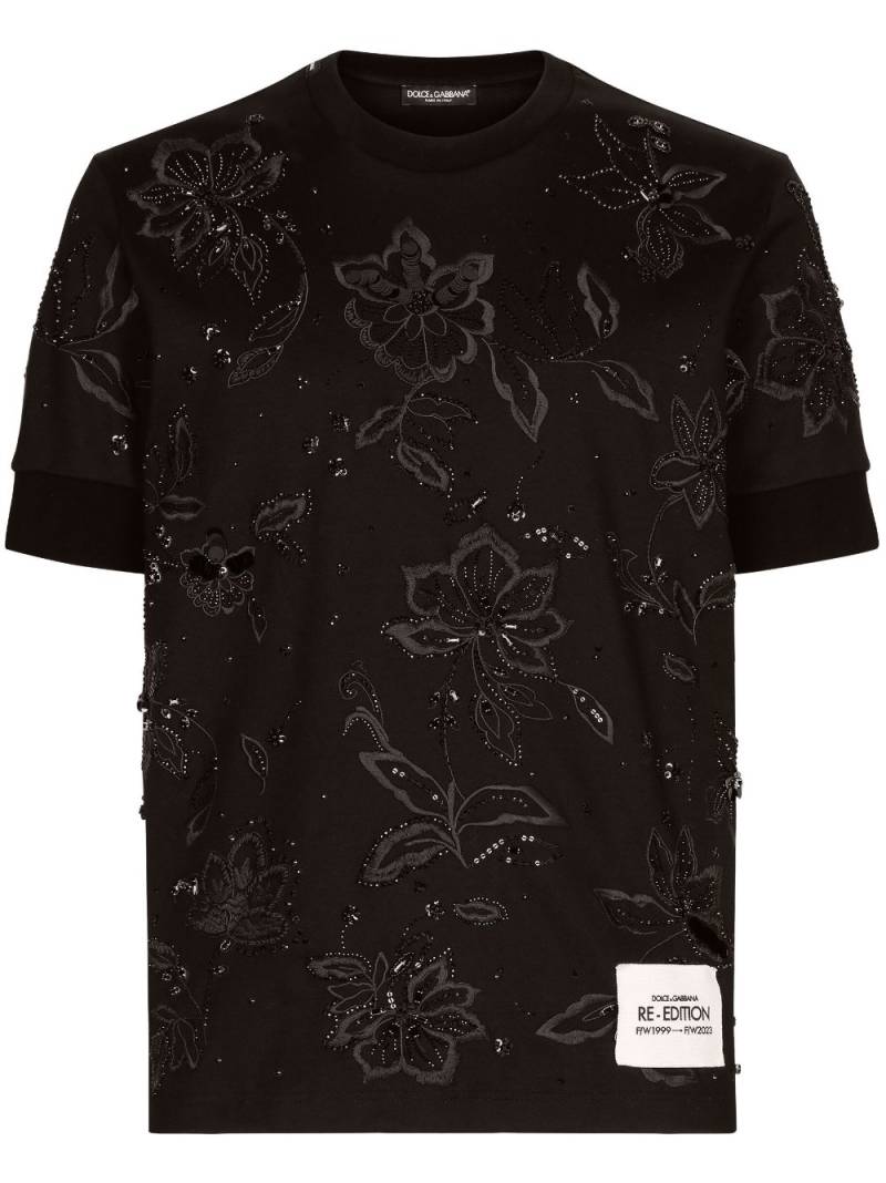 Dolce & Gabbana floral-embroidered cotton T-shirt - Black von Dolce & Gabbana