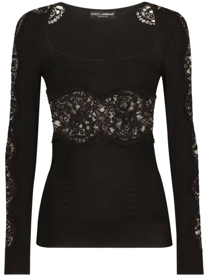 Dolce & Gabbana floral-lace knit jumper - Black von Dolce & Gabbana