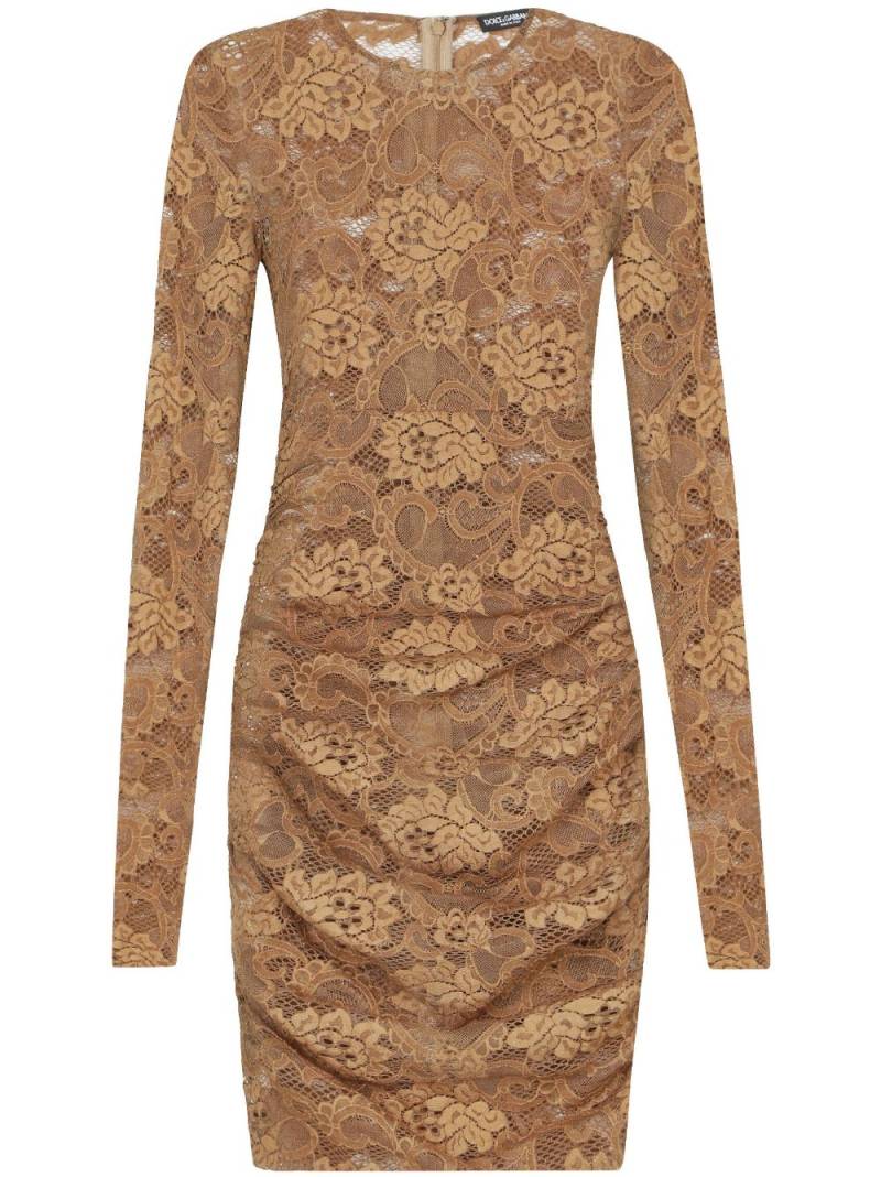 Dolce & Gabbana floral-lace semi-sheer minidress - Brown von Dolce & Gabbana