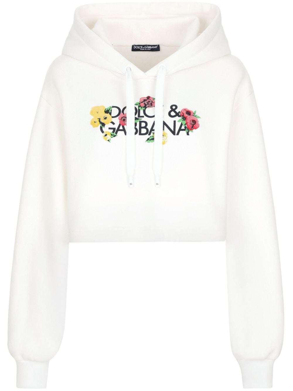 Dolce & Gabbana floral-logo cropped hoodie - White von Dolce & Gabbana