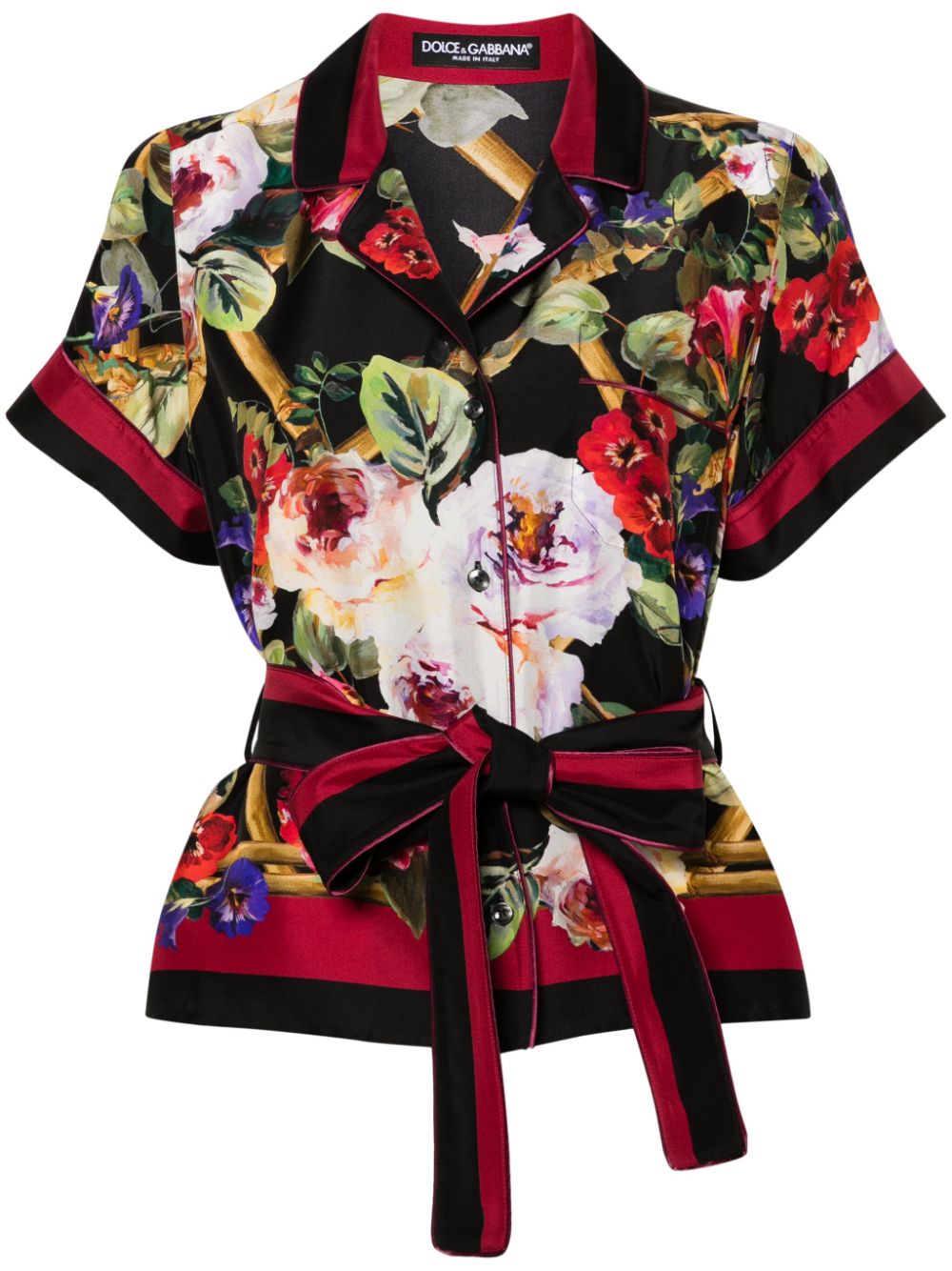 Dolce & Gabbana floral-print belted silk shirt - Black von Dolce & Gabbana