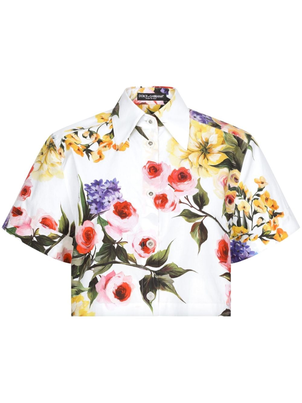 Dolce & Gabbana floral-print cotton cropped shirt - White von Dolce & Gabbana