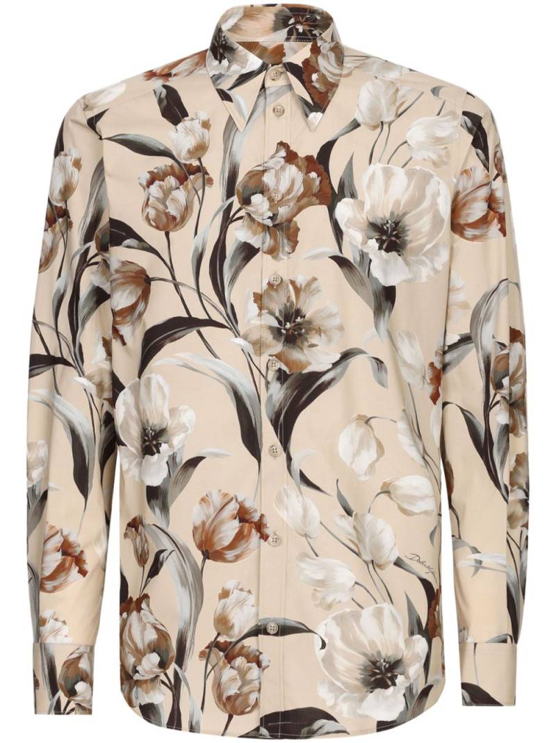 Dolce & Gabbana floral-print poplin shirt - Neutrals von Dolce & Gabbana