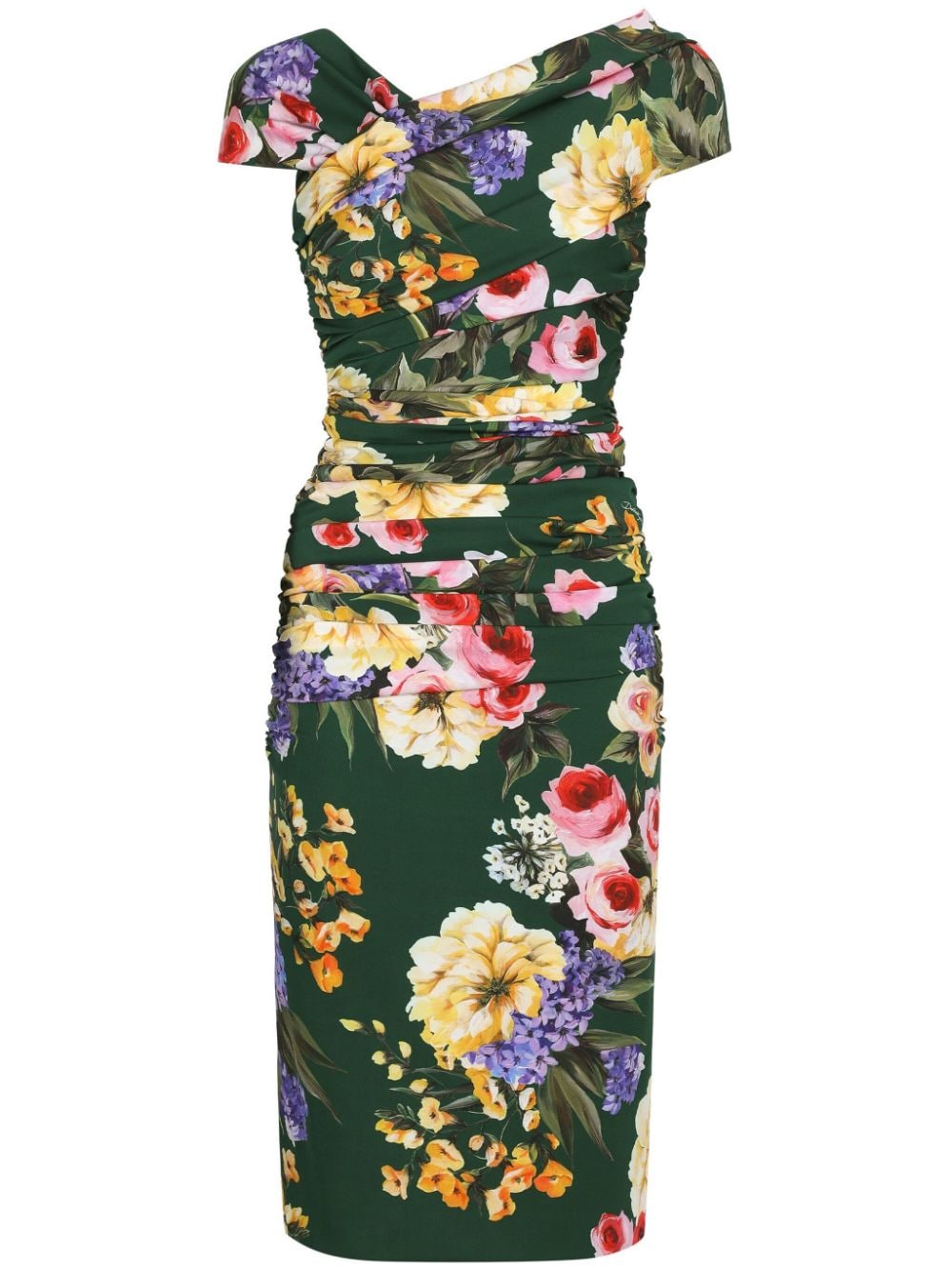 Dolce & Gabbana floral-print ruched midi dress - Green von Dolce & Gabbana