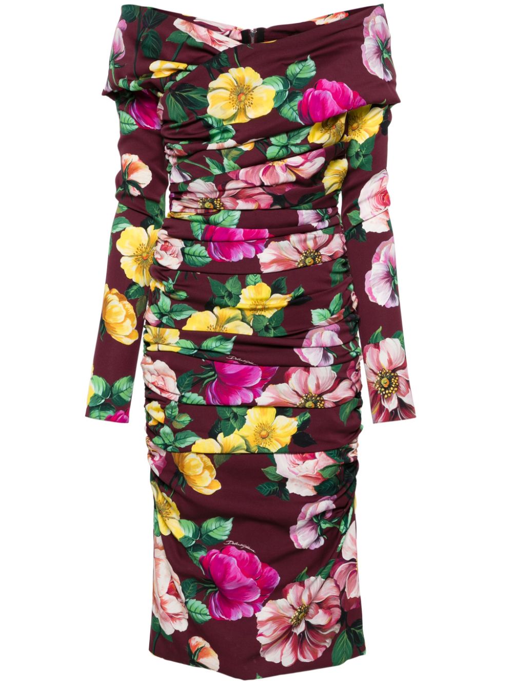 Dolce & Gabbana floral-print ruched midi dress - Red von Dolce & Gabbana