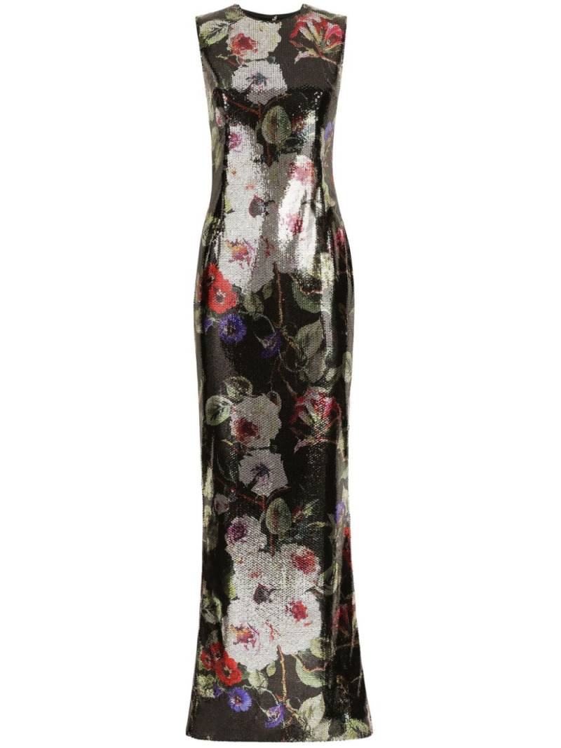 Dolce & Gabbana floral-print sequinned gown - Black von Dolce & Gabbana