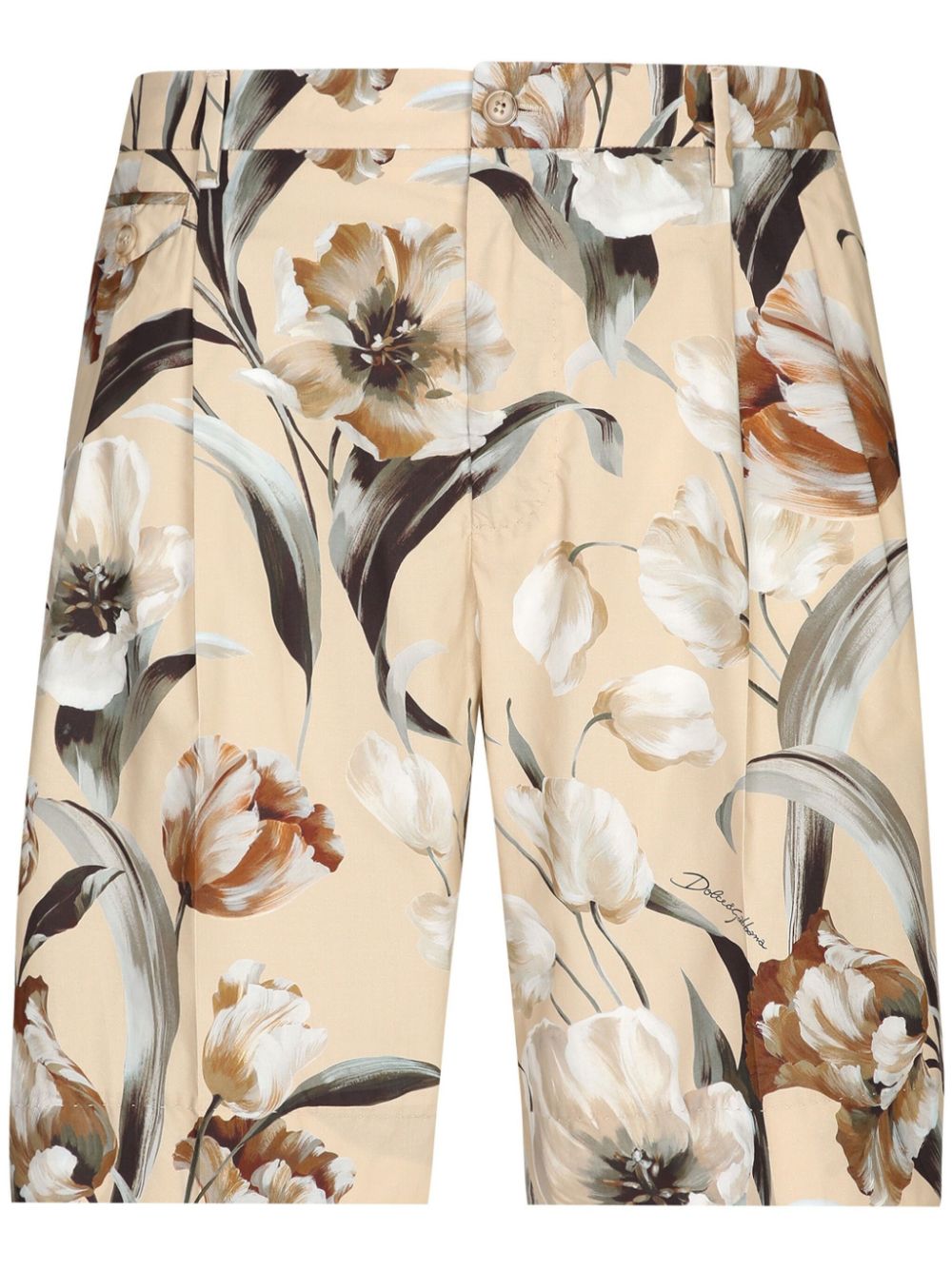 Dolce & Gabbana floral-print silk Bermuda shorts - Neutrals von Dolce & Gabbana