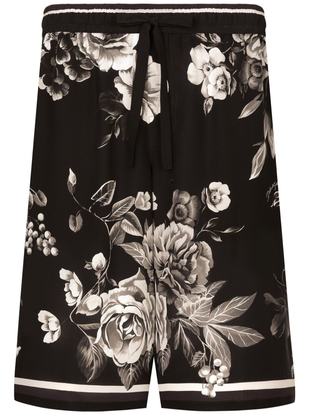 Dolce & Gabbana floral-print silk track shorts - Black von Dolce & Gabbana