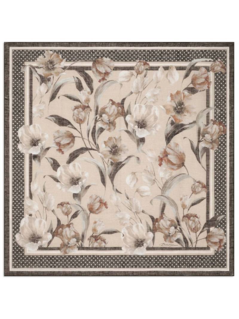 Dolce & Gabbana floral-print striped scarf - Neutrals von Dolce & Gabbana