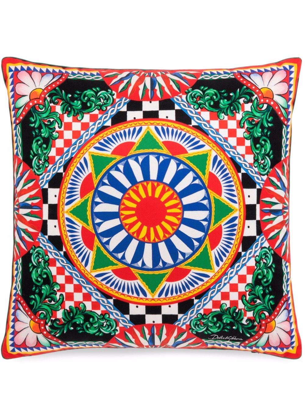 Dolce & Gabbana small Carretto-print square silk cushion - White von Dolce & Gabbana