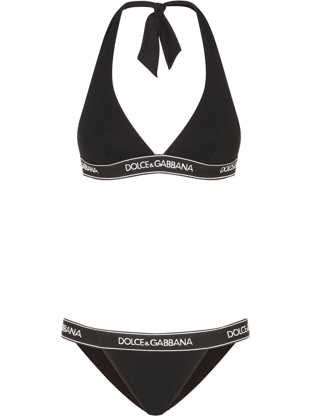 Dolce & Gabbana logo-tape halterneck bikini - Black von Dolce & Gabbana