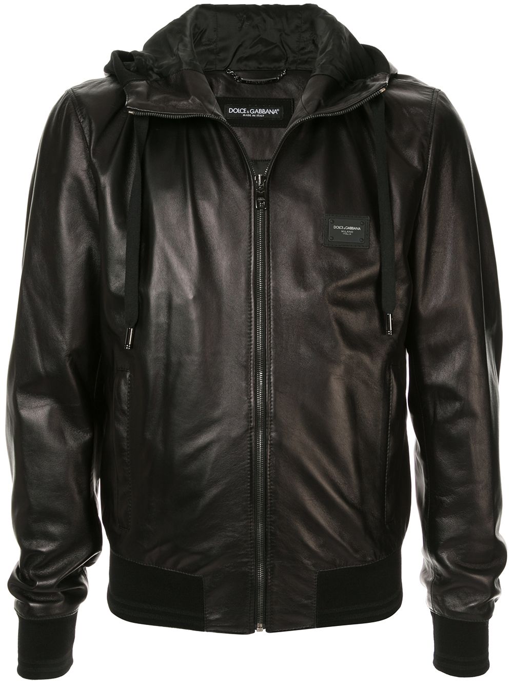 Dolce & Gabbana logo-tag leather jacket - Black von Dolce & Gabbana