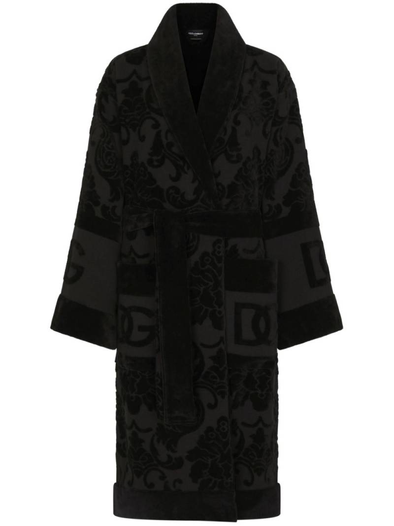 Dolce & Gabbana jacquard-logo devoré cotton robe - Black von Dolce & Gabbana