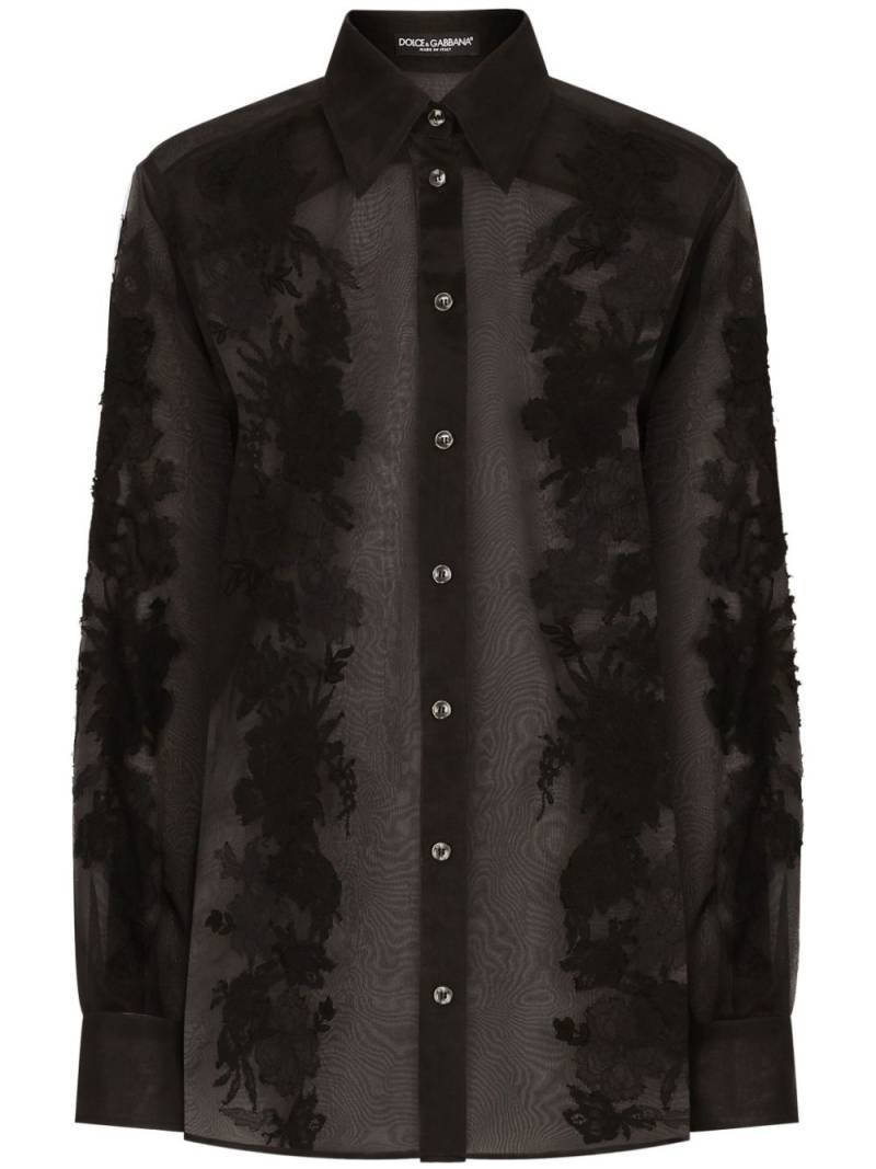 Dolce & Gabbana lace-appliqué silk-blend shirt - Black von Dolce & Gabbana