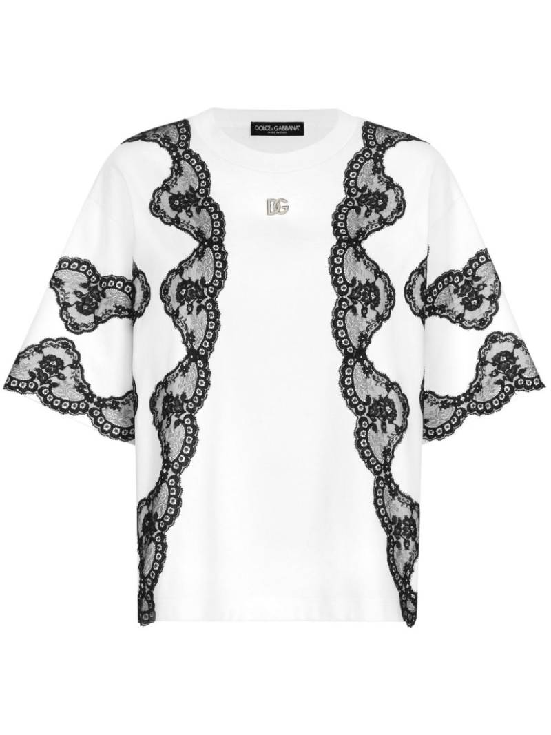 Dolce & Gabbana lace-detail short-sleeve T-shirt - White von Dolce & Gabbana