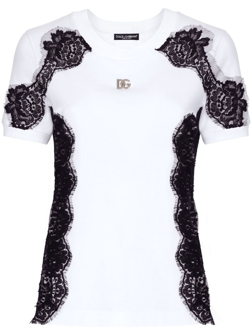 Dolce & Gabbana lace-detailing cotton-blend T-shirt - White von Dolce & Gabbana