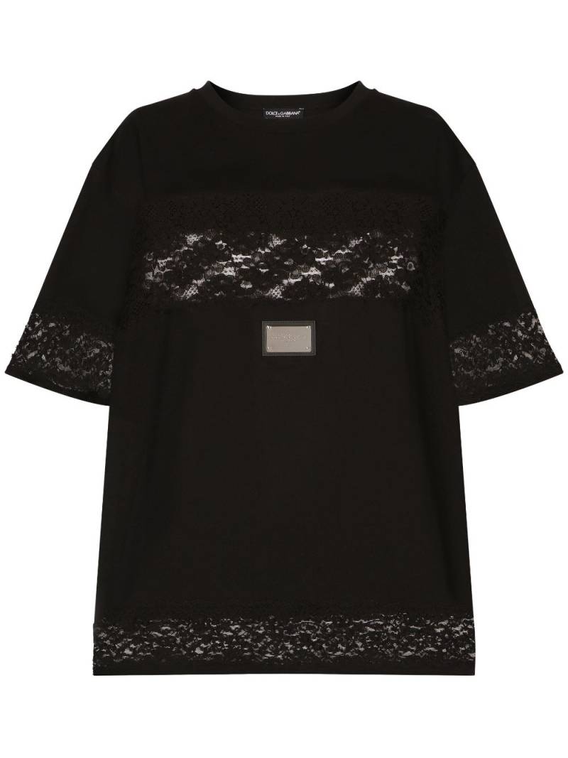 Dolce & Gabbana lace-embellished short-sleeve T-shirt - Black von Dolce & Gabbana