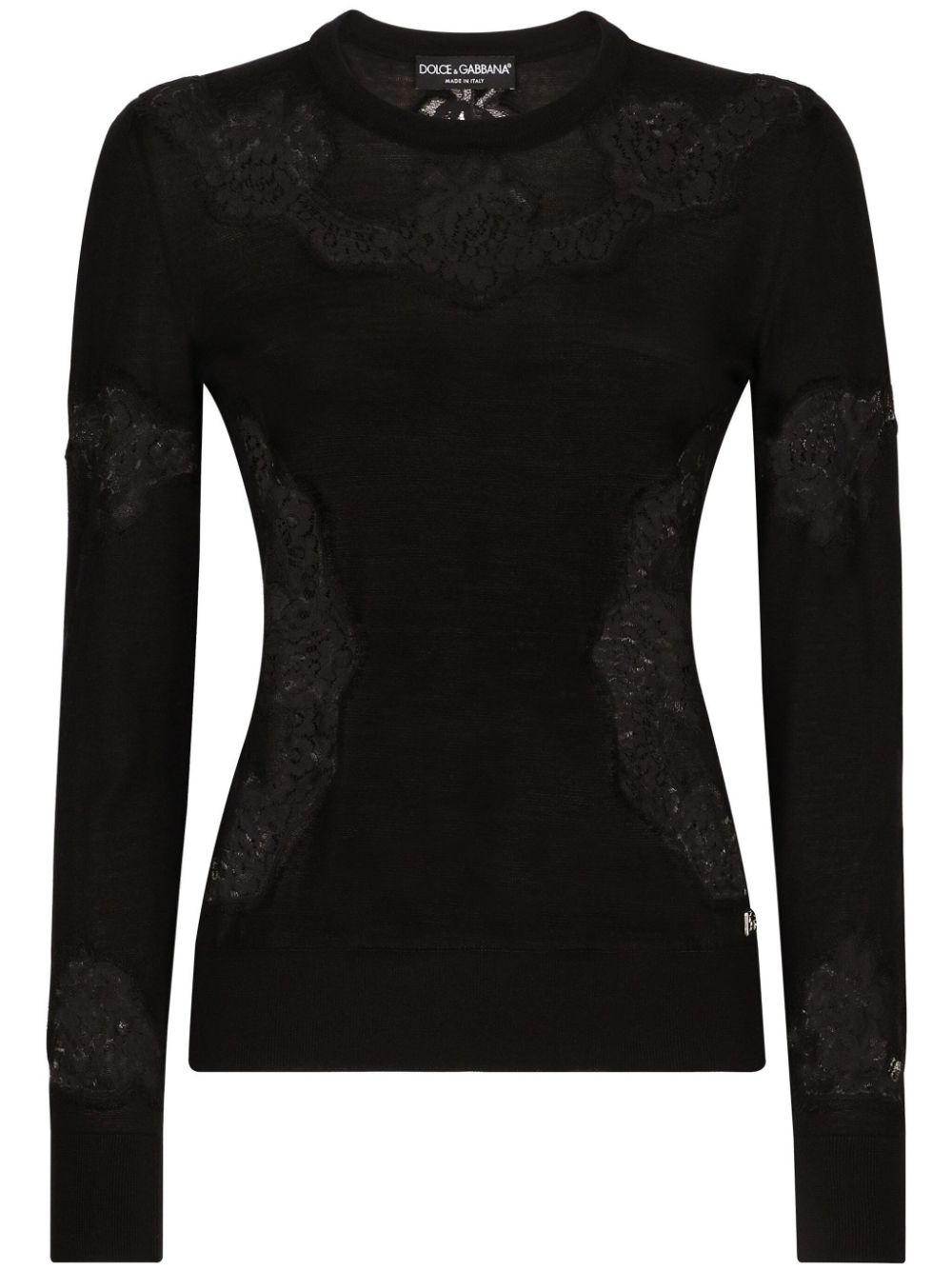 Dolce & Gabbana lace-embroidered crew-neck jumper - Black von Dolce & Gabbana