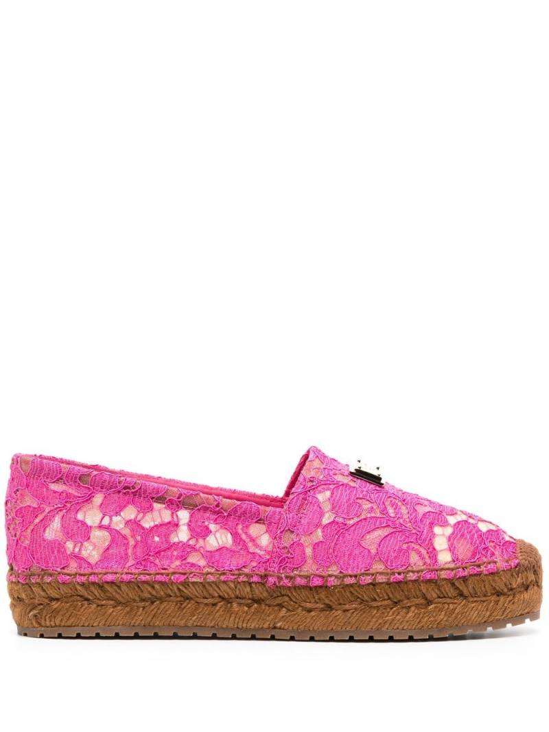 Dolce & Gabbana lace-panel logo-plaque espadrilles - Pink von Dolce & Gabbana