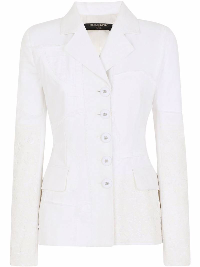 Dolce & Gabbana lace-patchwork single-breasted blazer - White von Dolce & Gabbana