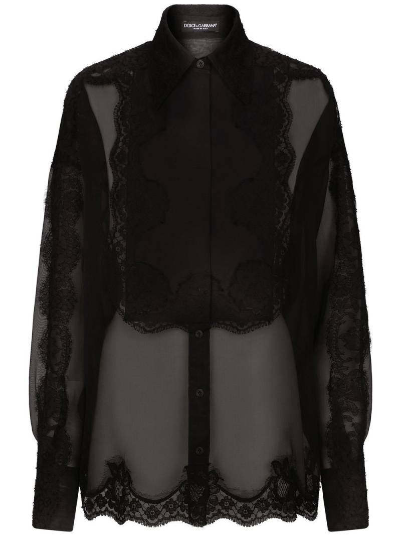 Dolce & Gabbana lace-trim organza tuxedo shirt - Black von Dolce & Gabbana