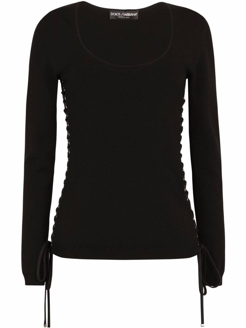 Dolce & Gabbana scoop-neck lace-up jumper - Black von Dolce & Gabbana