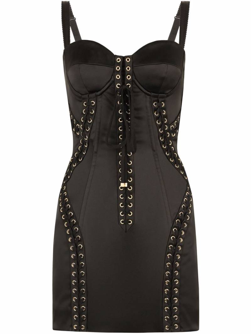 Dolce & Gabbana lace-up satin minidress - Black von Dolce & Gabbana