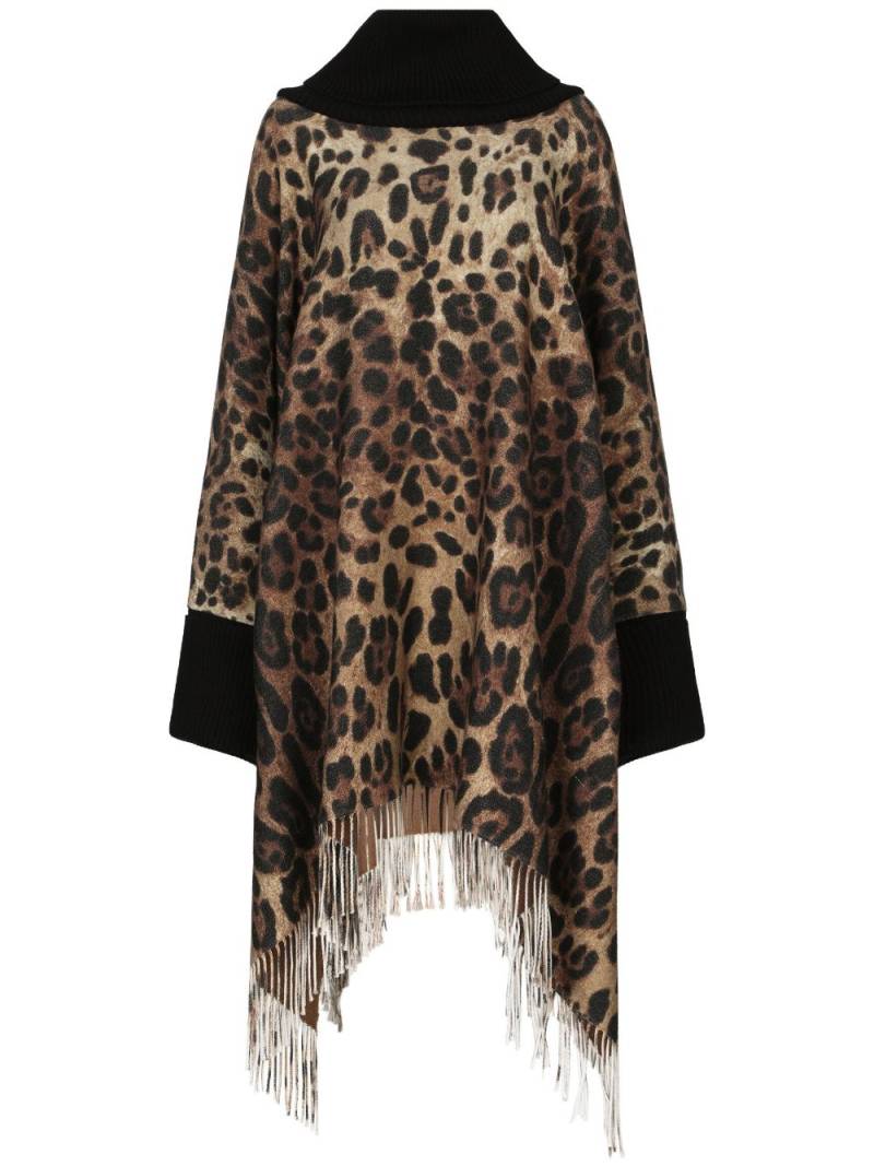 Dolce & Gabbana leopard-print fringed poncho - Brown von Dolce & Gabbana