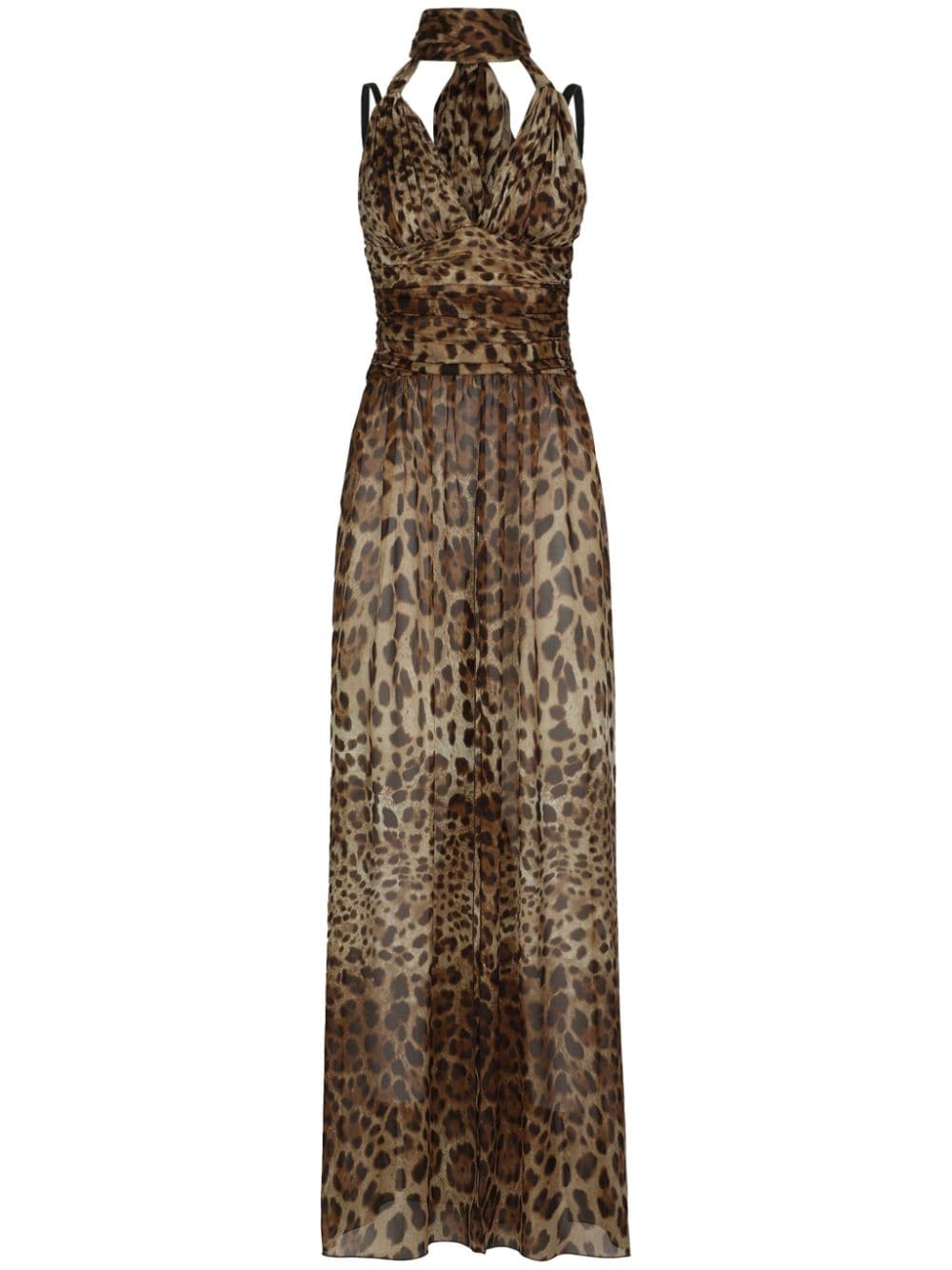 Dolce & Gabbana leopard-print halterneck silk gown - Brown von Dolce & Gabbana