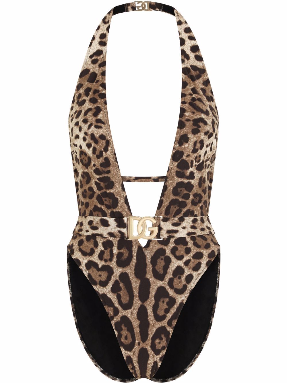 Dolce & Gabbana leopard-print belted swimsuit - Brown von Dolce & Gabbana