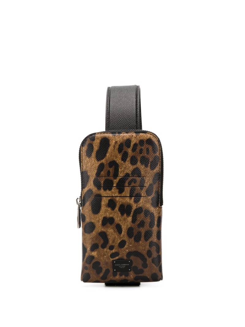 Dolce & Gabbana leopard-print leather smartphone holder - Neutrals von Dolce & Gabbana