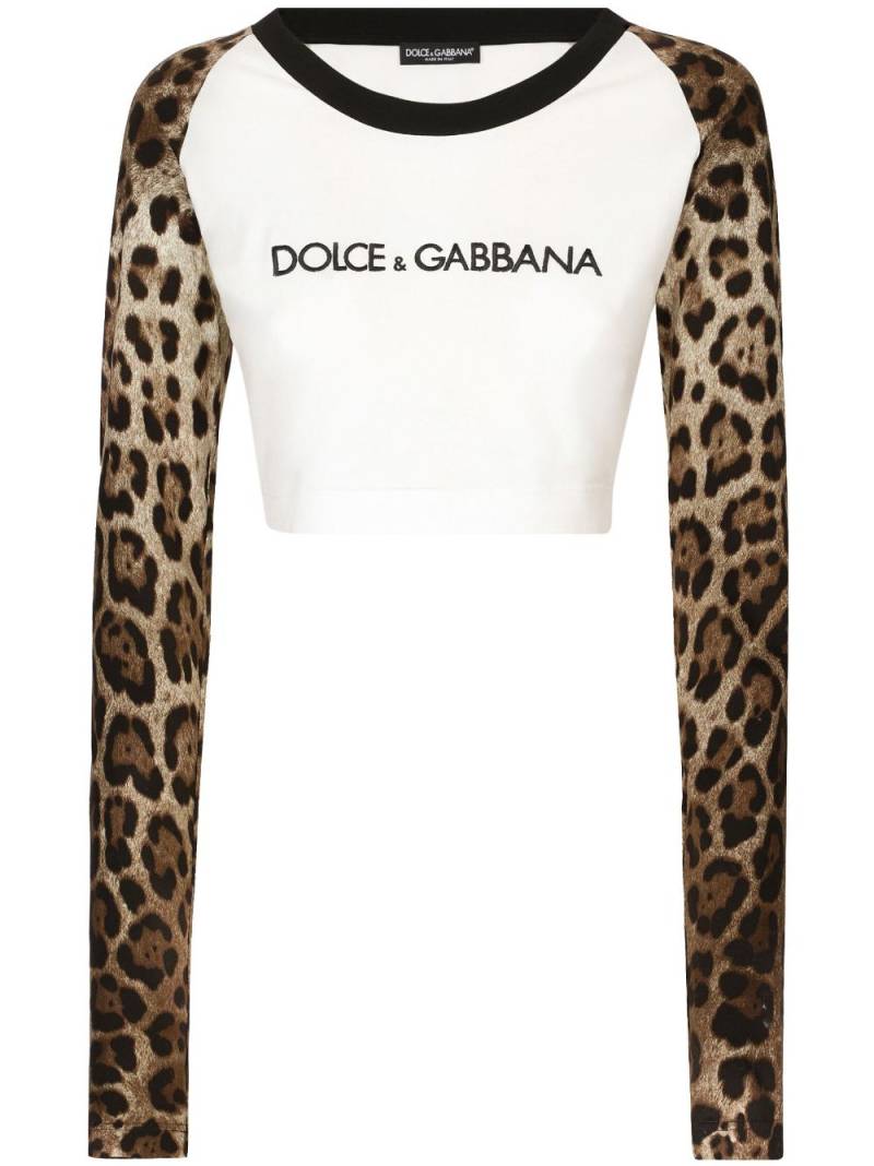 Dolce & Gabbana leopard-print stretch-cotton cropped T-shirt - White von Dolce & Gabbana