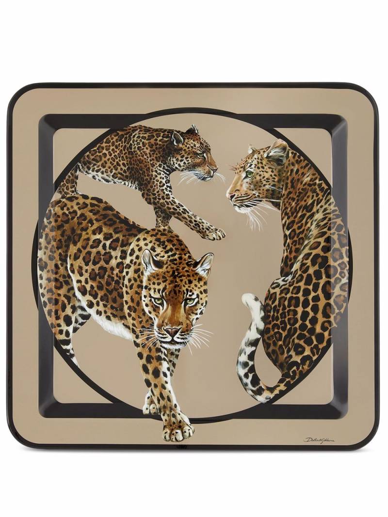 Dolce & Gabbana leopard-print wooden large tray - Brown von Dolce & Gabbana