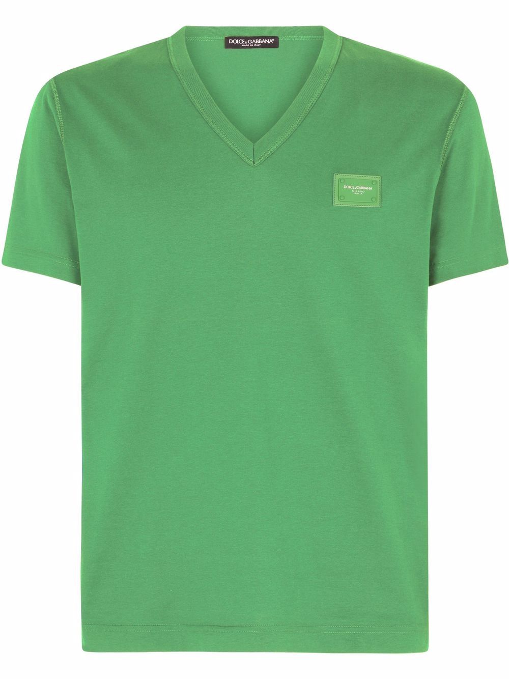 Dolce & Gabbana logo-appliqué V-neck T-shirt - Green von Dolce & Gabbana