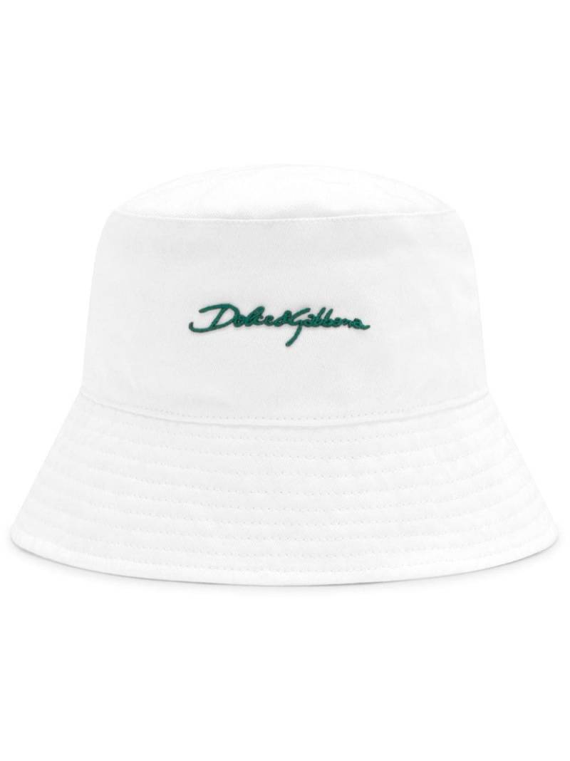 Dolce & Gabbana logo-appliqué cotton bucket hat - White von Dolce & Gabbana