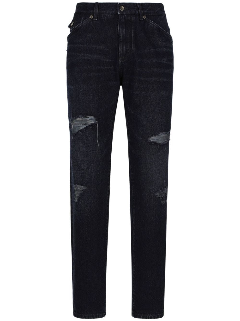 Dolce & Gabbana logo-appliqué ripped-detail straight-leg jeans - Black von Dolce & Gabbana